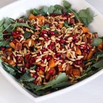 Baby Kale and Roasted Sweet Potato Salad with Pomegranate and Toasted Pine Nuts (Gluten-free + Vegan)