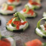 Smoked Salmon Cucumber Bites with Asparagus Ribbons and Dill Cashew Sour Cream