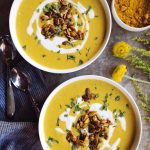 Curried Butternut Squash Soup with Maple Turmeric Roasted Pepitas