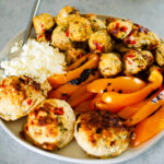 Roasted Red Pepper and Goat Cheese Chicken Meatballs {Gluten-free, Grain-free, Keto options for Dairy-free)